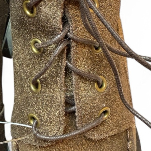 Scruples Lace Up Ankle Boot Moc-toe Metallic Distressed Bronze Gold Western Sz 8 - Picture 8 of 9